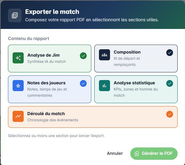 coach 360 - Gestion des matchs 8 Export du rapport de match en PDF dans Coach360