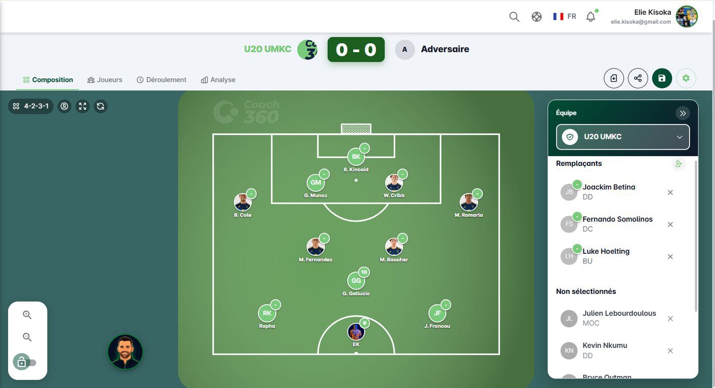 Composition d'équipe sur le terrain dans Coach360