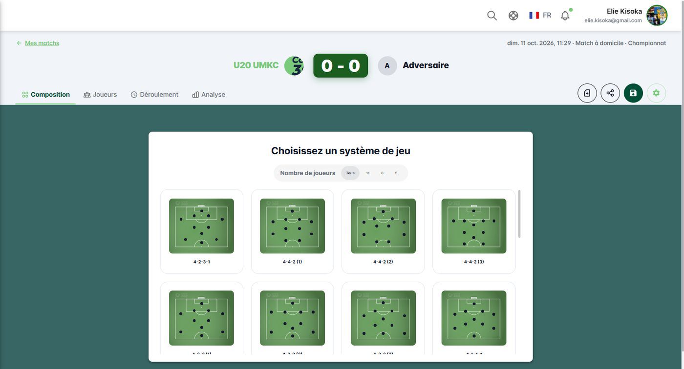 coach 360 - Gestion des matchs 4 Choix du système de jeu dans Coach360