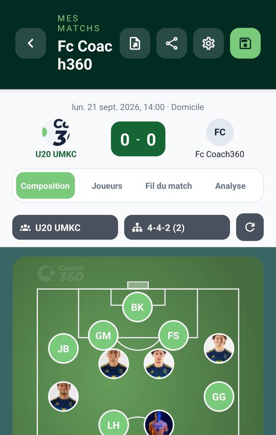coach 360 - Gestion des matchs 10 Composition sur mobile
