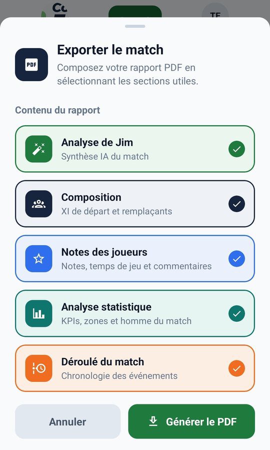 coach 360 - Gestion des matchs 13 Export PDF du match sur mobile
